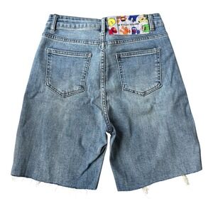 Y2K Sesame Street Denim Shorts M (Tagged XL) Raw Hem Grunge Bermuda Jean Jorts